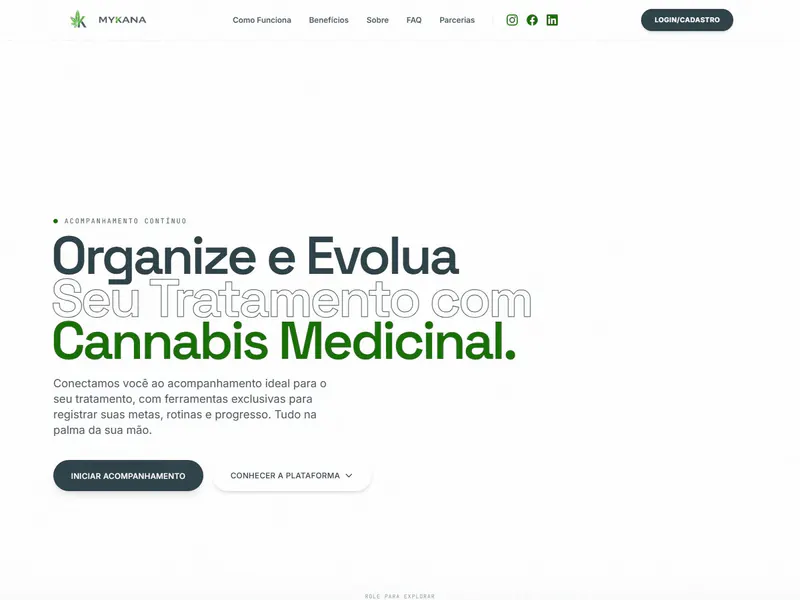 Tela inicial da plataforma MyKana de acompanhamento com cannabis medicinal